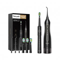 Sonic toothbrush with tip set and water fosser FairyWill FW-5020E and FW-E11 Black