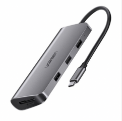 UGREEN 9in1 Adapter USB-C to HDMI 4K, 3x USB 3.0, Type-C, RJ45, SD, Micro SD (gray)