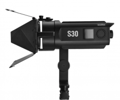 Godox S30 LED focusing light with SA-08 barndoor