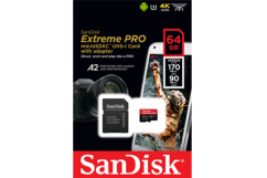 64GB SanDisk Extreme Pro microSDXC + SD Adapter + Rescue Pro Deluxe 170MB/s A2 C10 V30 UHS-I U3